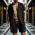 thumbnail image 6 of Linfrsh Men's Two Pieces Outfits Sets Short Sleeve Casual Button T-Shirts Shorts Sets Summer Fashion Beach Outfits(Black,2XL), 6 of 7