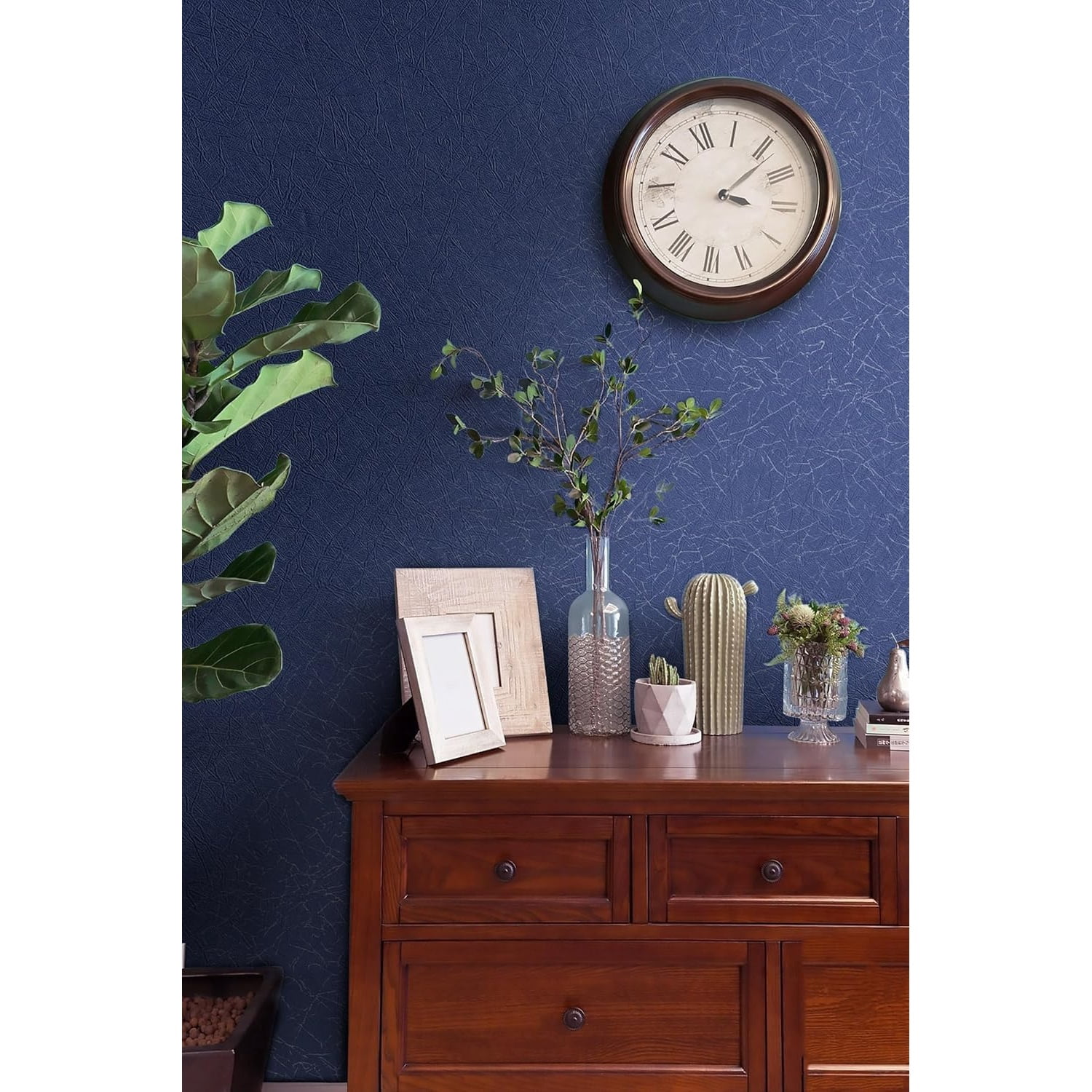 17.3 inch X 590 inch Wallpaper Blue Textured Wallpaper Peel and Stick Modern Solid Color Wall Paper Removable Contact Paper for Walls Vinyl Rolls