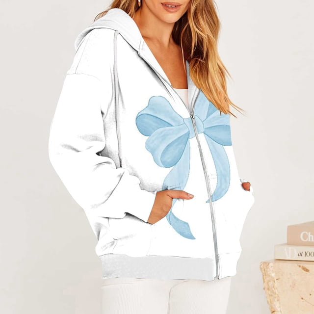Chandails à Capuche Zippés pour Femmes Rabais de 50 % en Liquidation Blouse Imprimée Mode Hauts à Manches Longues Chandail Poches à Capuche