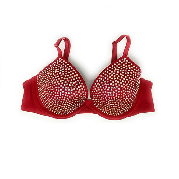 Victoria's Secret Very Sexy Embellished Lightly Lined Low-Cut Demi Bra Red Rhinestone Cup Size 36B New