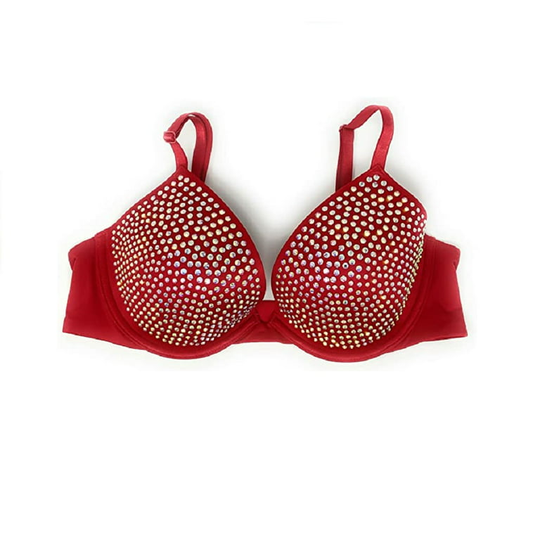 Victoria's Secret Very Sexy Embellished Lightly Lined Low-Cut Demi Bra  Bling Rhinestone Lipstick Red Cup Size 36D NWT