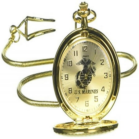 Aqua Force Marines Gold Metal Pocket Watch with 45mm Face and Chain