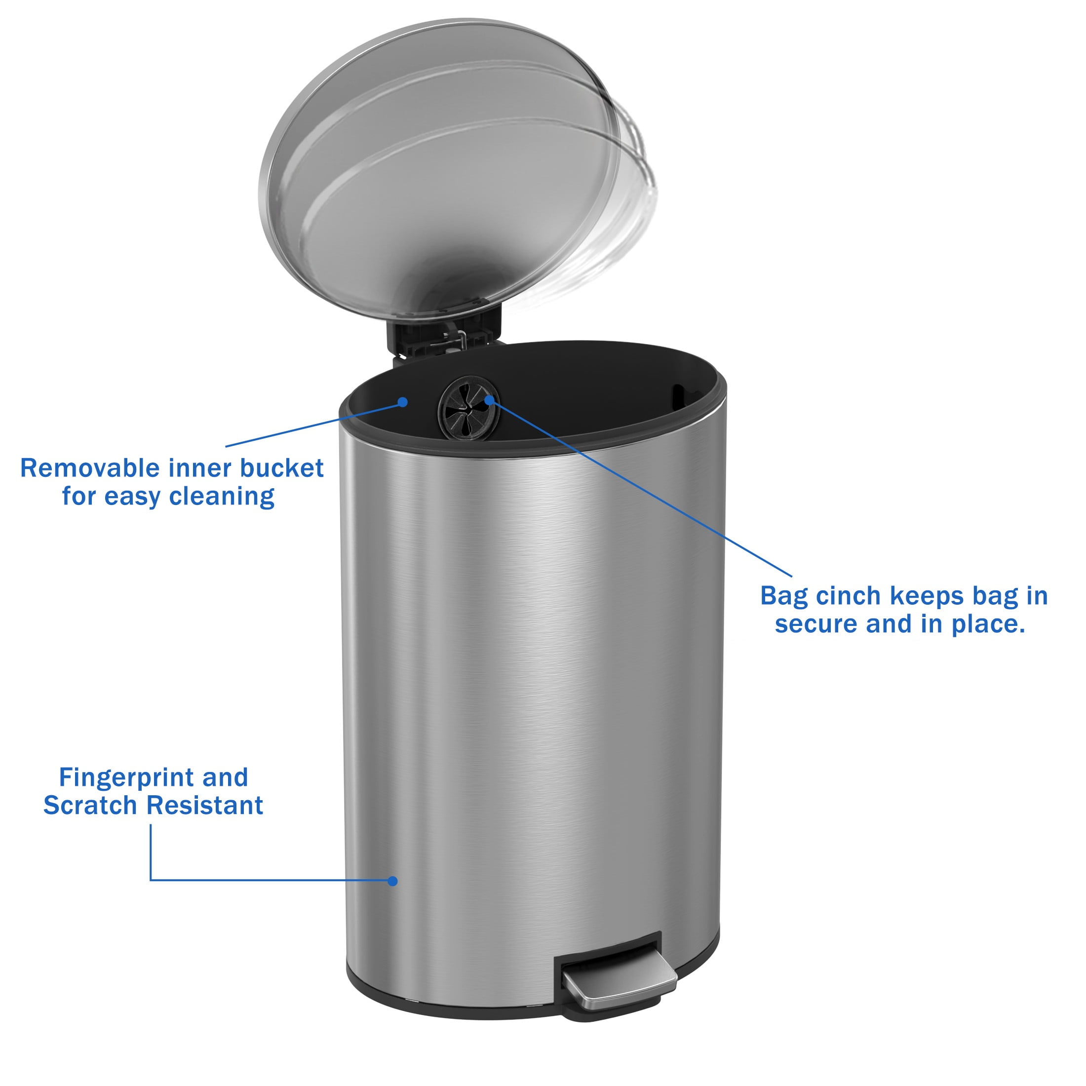 Better Homes & Gardens Kitchen Trash Can, 10.5 Gallon Stainless Steel Oval Step Garbage Bin with Soft Close Lid, Silver