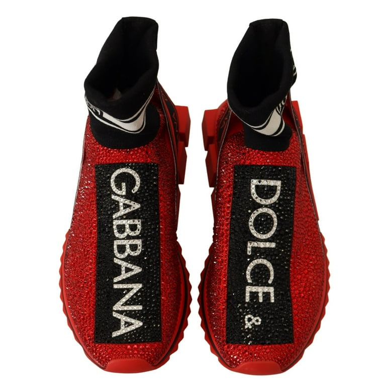 Dolce & Gabbana Red Bling Sorrento Sneakers Socks Shoes