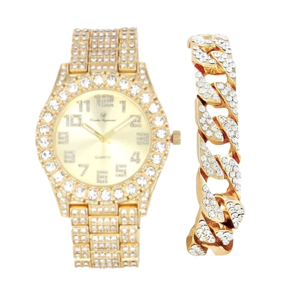 Charles Raymond Men's Big Rocks Bling Bling Watch with Arabic Numerals Fully Iced Out Colorful Dial Watch - ST10327AR Single (ST10327ARC Cuban Shiny Gold)