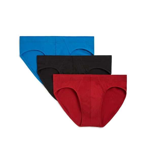 2(X)IST Men's Cotton Stretch No Show Brief 3-Pack,Sliq Scotts Red/Skydiver Blue/Black,Large