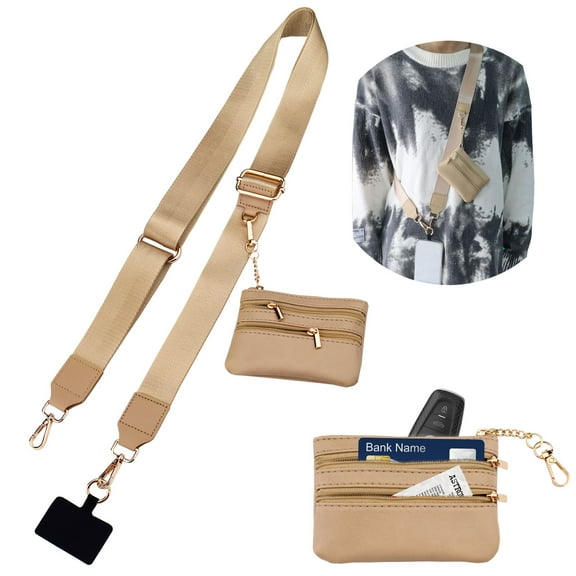 Adjustable Phone Lanyard with Zippered Wallet Pouch, Detachable Anti Theft Phone Lanyard Crossbody, Multifunctional Cell Phone Strap for All Smartphones(Khaki)