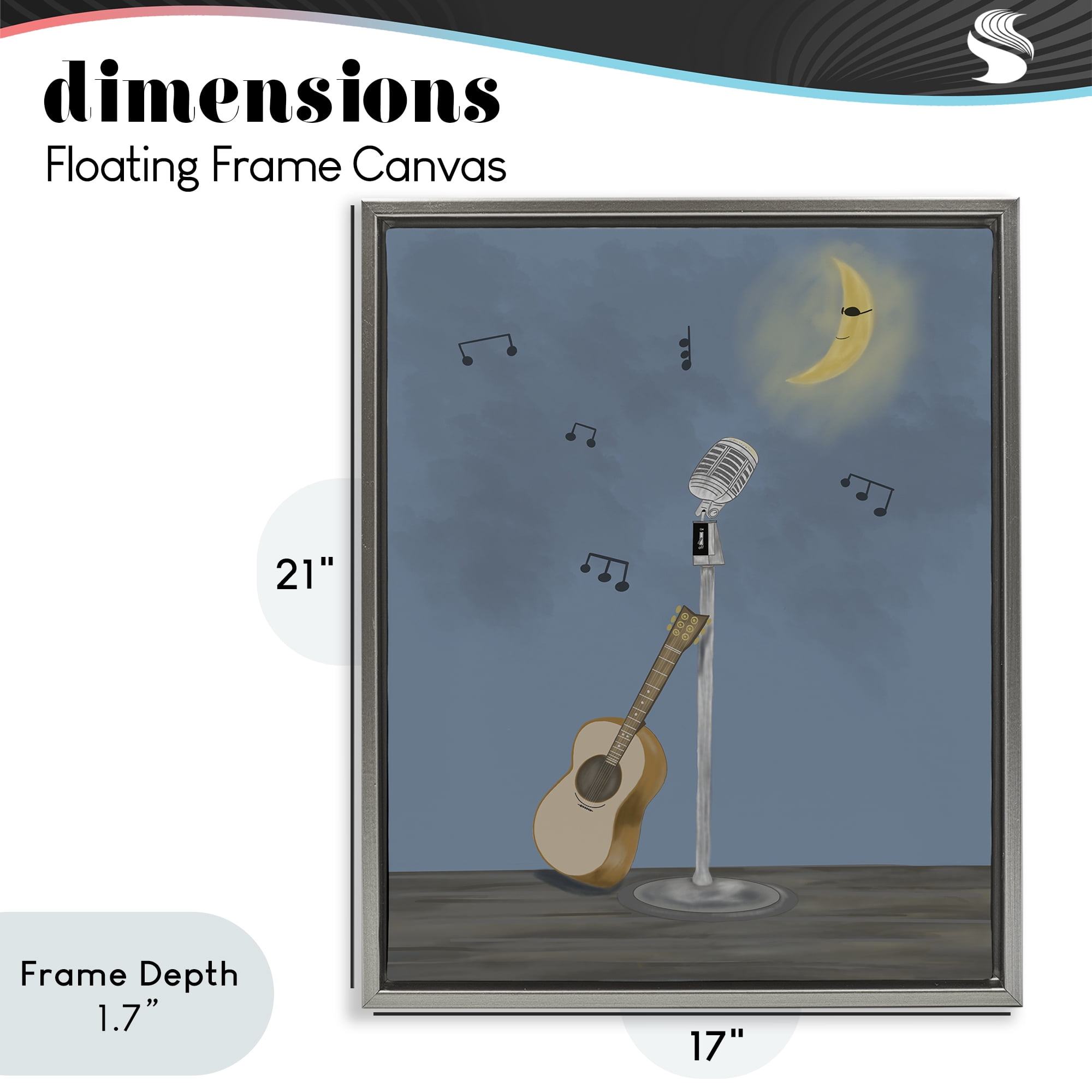 Stupell Industries Music And Moon Stage Gray Framed Floater Canvas Wall Art, design by Leslie Hermosa