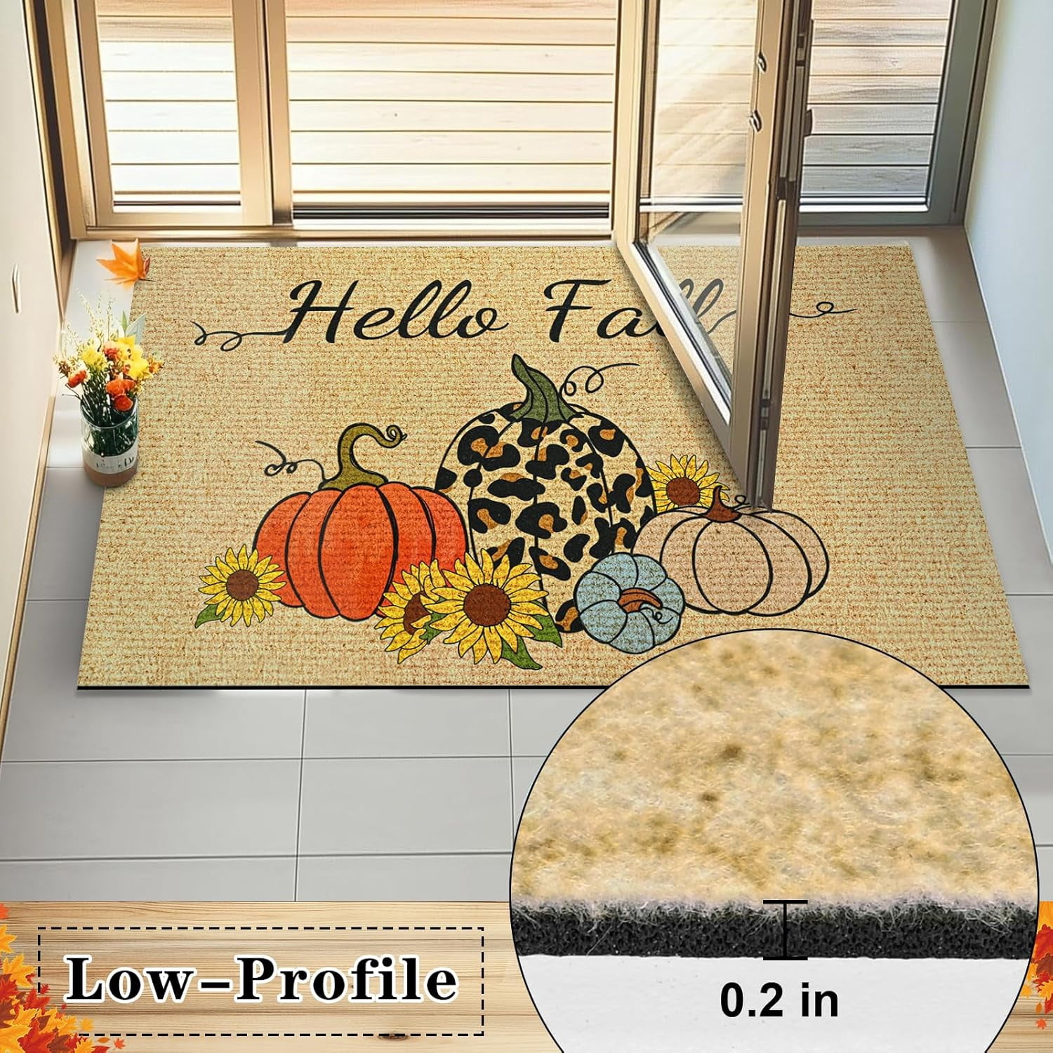 BLEUM CADE Thanksgiving Welcome Mats,Pumpkin Non Slip Outdoor Door Mats,Low Profile Entrance Fall Doormats for Outside Patio,18 x 30 inches