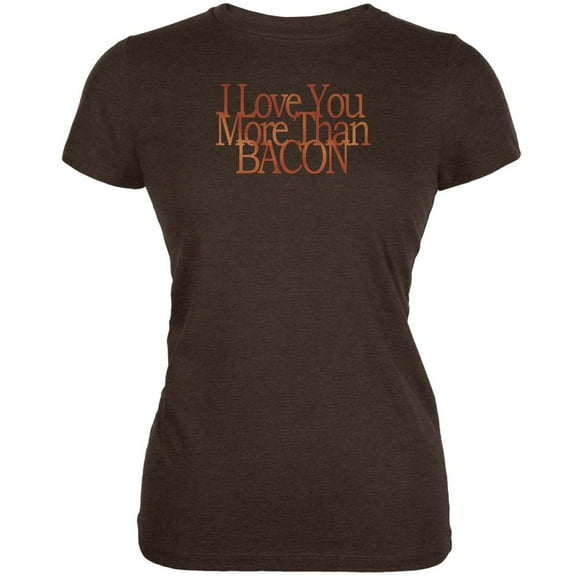 Love More Bacon Funny Heather Brown Juniors Soft T-Shirt - Large