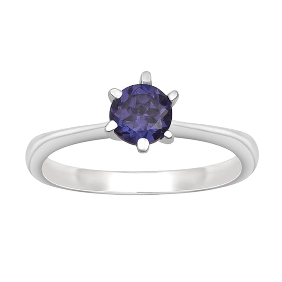 925 Sterling Silver 5mm Round Shape Simulated Tanzanite Tiny Stackable Valentines Day Gifts Ring