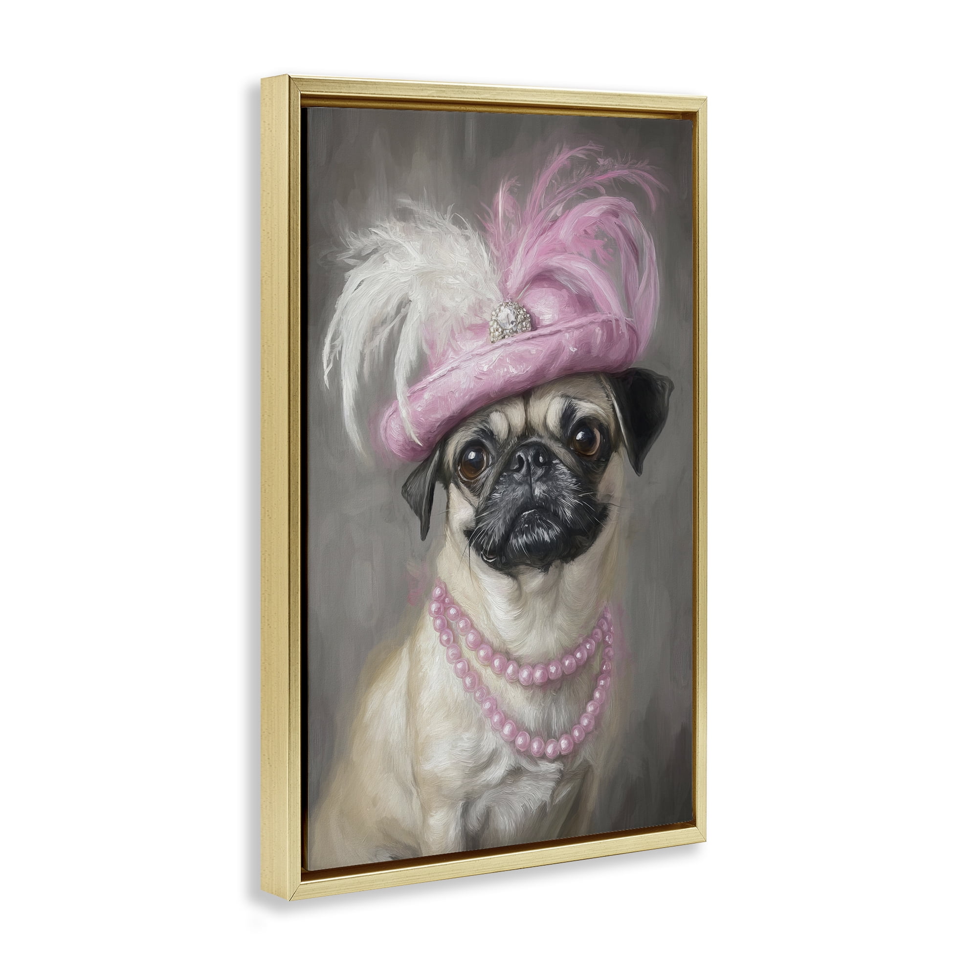 Stupell Industries Lady Pug Portrait Gold Framed Floater Canvas Wall Art, design by Tina LeCour