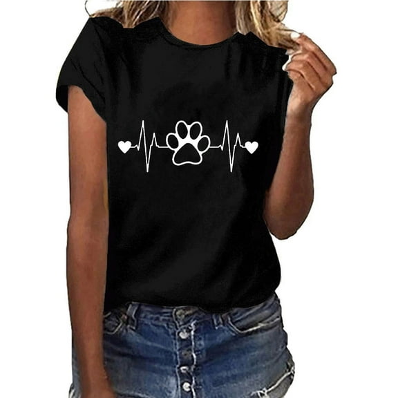 Pitauce Valentine's Day T-Shirt for Women Love Heart Graphic Tees Cute Printed Short Sleeve Tops Shirts on Clearance