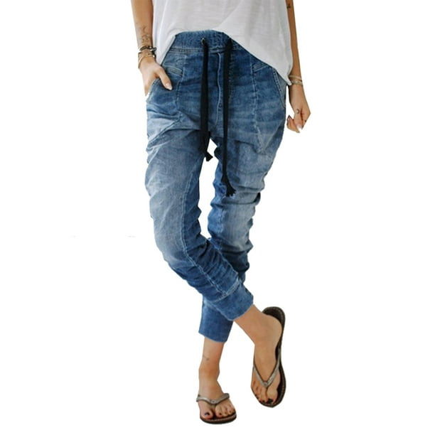 red jean joggers