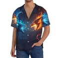 thumbnail image 3 of Honeii 's Red And Blue Fire Dragon C for men's short-sleeved button-up collared shirt featuring a pocket, perfect for beach vacations, and travel adventures., 3 of 5