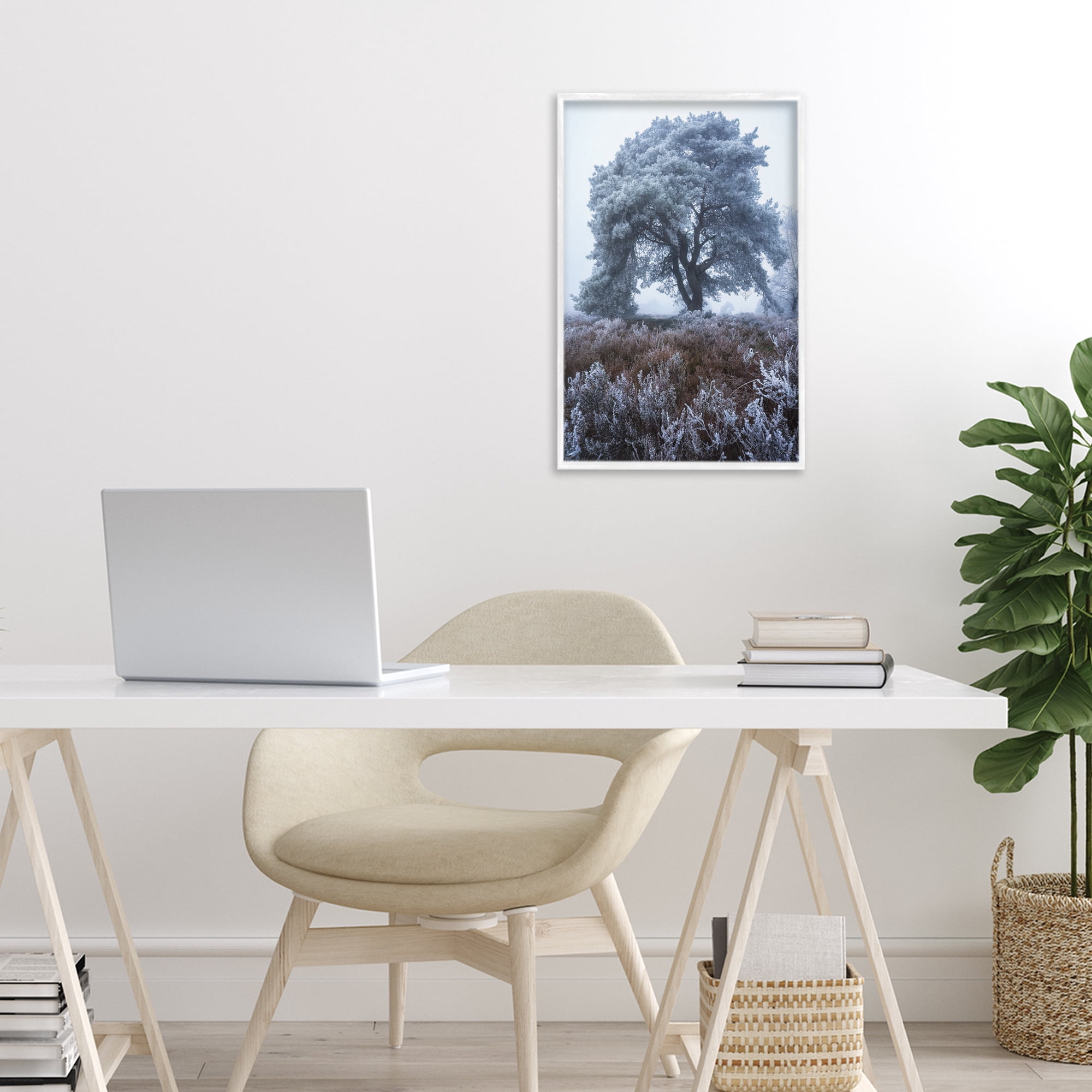 Stupell Industries Frosted Tree in Winter Mist White Framed Giclee Art, design by Martin Podt