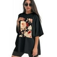 thumbnail image 3 of Plus Size Shirt for Women Oversized Black Tops for Women Short Sleeves Shirt for Women Flower13 T Shirt Crewneck Shirt for Women M, 3 of 5