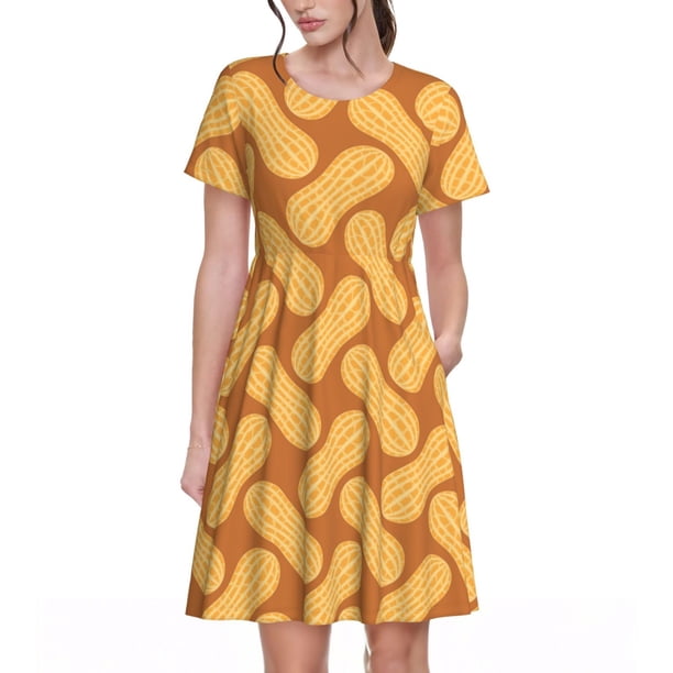 Balery Peanuts6 Vestidos sueltos de manga corta para mujer, vestidos de verano 2025, vestidos casuales de corte A con vuelo.