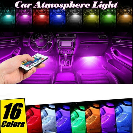 4pcs 9 Led Car Interior Atmosphere Neon Lights Strip Wireless Ir Remote Control