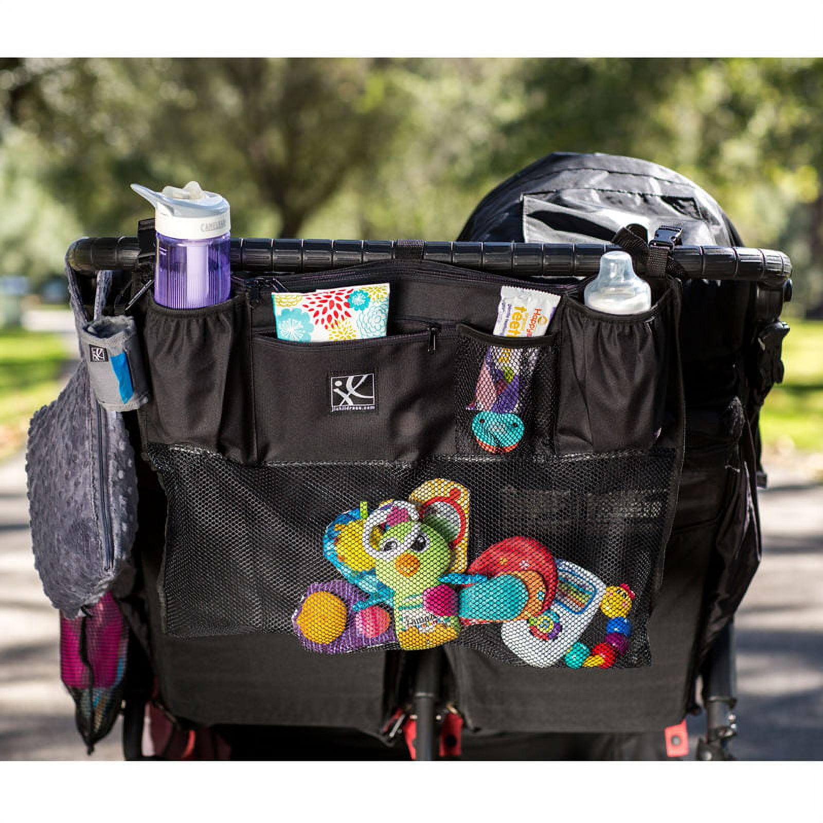 J.L. Childress Double Stroller Organizer and Storage with Mesh Compartment - Stroller Accessory - Black