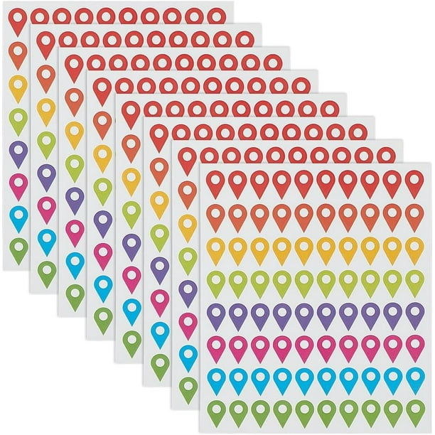 640 pegatinas de ubicación para mapas, 8 colores. Pegatinas "Estás aquí". Pegatinas de puntero para mapas. Pegatinas autoadhesivas para puntos de referencia. Etiquetas indicadoras.