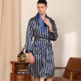 thumbnail image 6 of Elainilye Fashion Robes for Men Bathrobe Solid Casual Long Sleeves Lace-up Striped Homewear Long Pajama Robe Nightgown,Blue, 6 of 7