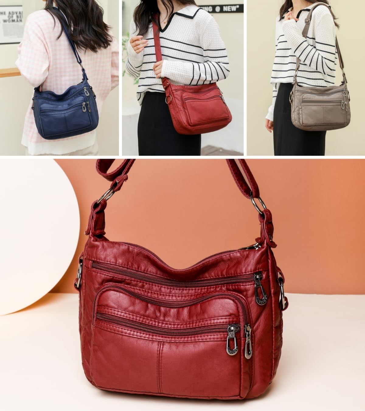 Tote Shoulder Handbags for Women, Soft Leather Crossbody Adjustable Handle Purse with Zip Closure for Shopping Travel