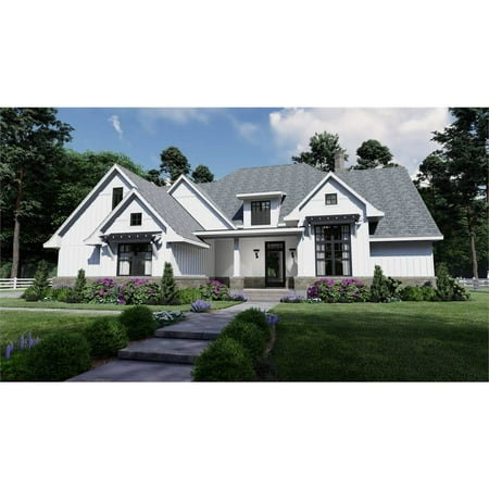 The House Designers: THD-7218 Builder-Ready Blueprints to Build a One-Story Farmhouse Plan with Slab Foundation (5 Printed Sets)