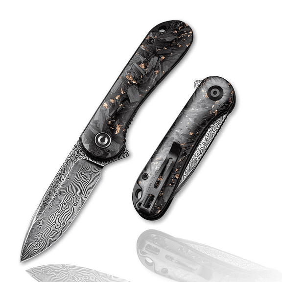 CIVIVI Elementum Folding Pocket Knife for Men, 2.96" Damascus Blade & Carbon Fiber Handle C907C-DS3
