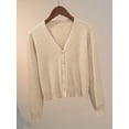 thumbnail image 1 of Sweater Knitted Cardigan Button Jacket 2024 Autumn Winter V-neck Long Sleeve Casual Short Tops For Women Sweater Grey White, 1 of 5