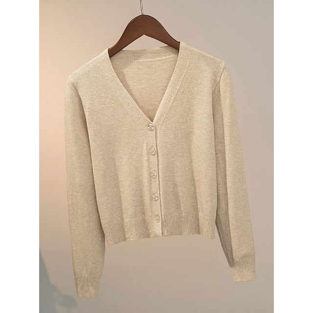 Sweater Knitted Cardigan Button Jacket 2024 Autumn Winter V-neck Long Sleeve Casual Short Tops For Women Sweater Grey White