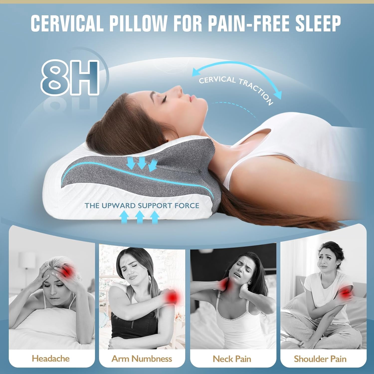 Cervical Pillow for Neck Pain Relief Sleeping, 100% Memory Foam Contour Pillows