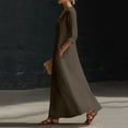 thumbnail image 5 of Uscallm Women's V Neck 3/4 Sleeve Button Down Maxi Dresses Flowy Boho Casual Loose Long Travel Beach Sundresses, Brown S, 5 of 6