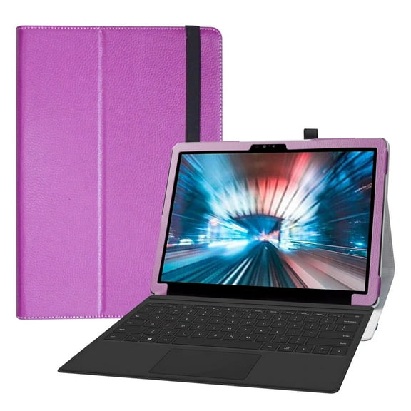 Labanema 12.3" Dell Latitude 7200 2-in-1 Business Laptop Case, PU Leather Folio Stand Protective Case, Cover for 12.3" Dell Latitude 7200 2-in-1 Business Laptop (Purple)