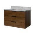 thumbnail image 4 of Oslo 36" Floating Wall Mounted Bathroom Vanity with Walnut Cabinet and Carrara Marble Top, 4 of 6