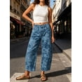 thumbnail image 4 of sicmoss Women's Blue Cotton Printed Mid Rise Baggy Barrel Jeans Wide Leg Y2K Patchwork with Pockets, 4 of 7
