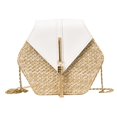 thumbnail image 2 of Paja en Forma Hexágono + Bolsos Hombro PU Bolsos Con Asa Superior para Mujeres Playa (Blanco), 2 of 9