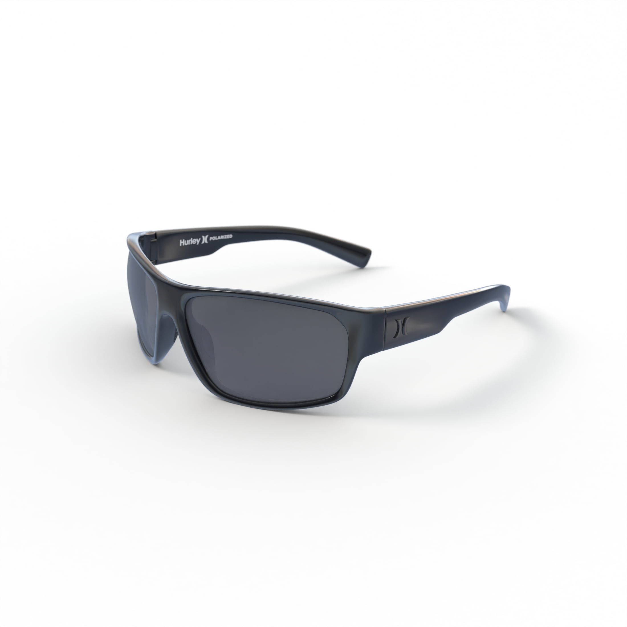 Hurley Closeout HSM1005PS_001 Shiny Black Frame Wrap Sunglass with Smoke Polarized Lens and AR Coating