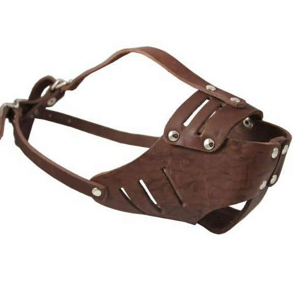 Real Leather Cage Basket Secure Dog Muzzle #117 Brown - Poodle, Spaniel (Circumference 10.75", Snout Length 2.75")