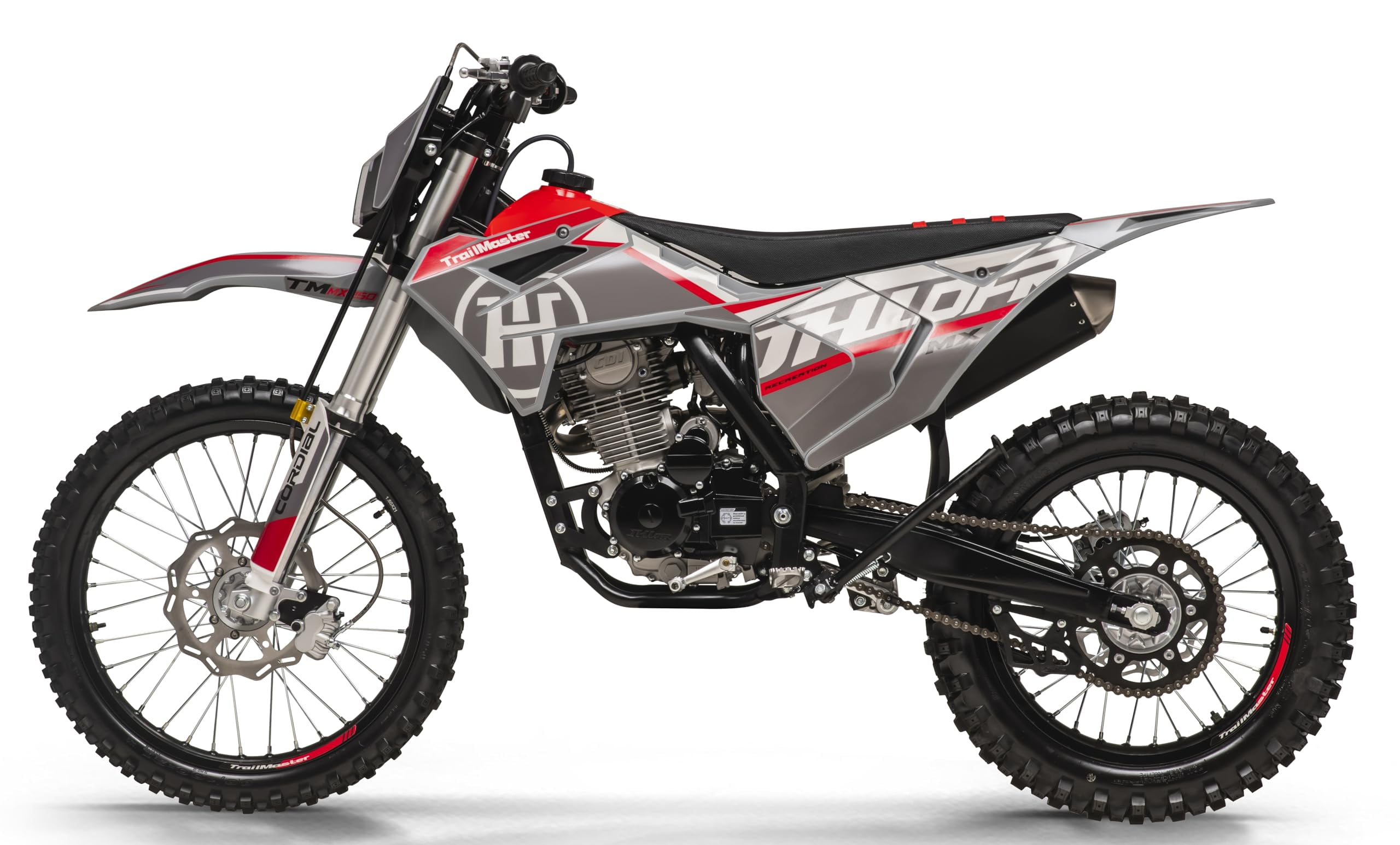 Trailmaster JHL Pro Series TM MX250 Dirt Bike Electric Start, Extended Frame, 21 inch Front tire, 35.4" seat Height Manual Trans (Red)