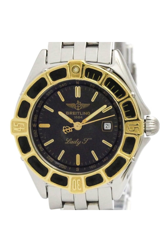 Pre-Owned BREITLING Lady J 18K Gold Steel Quartz Ladies Watch D52065 Polished