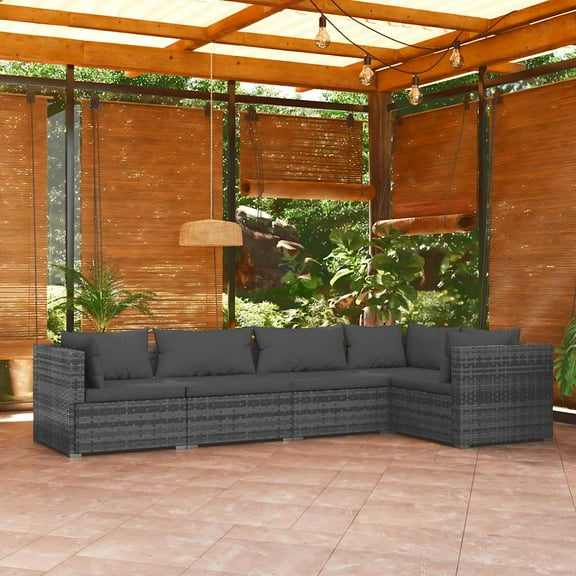 vidaXL 5 Piece Patio Lounge Set with Cushions Poly Rattan Gray