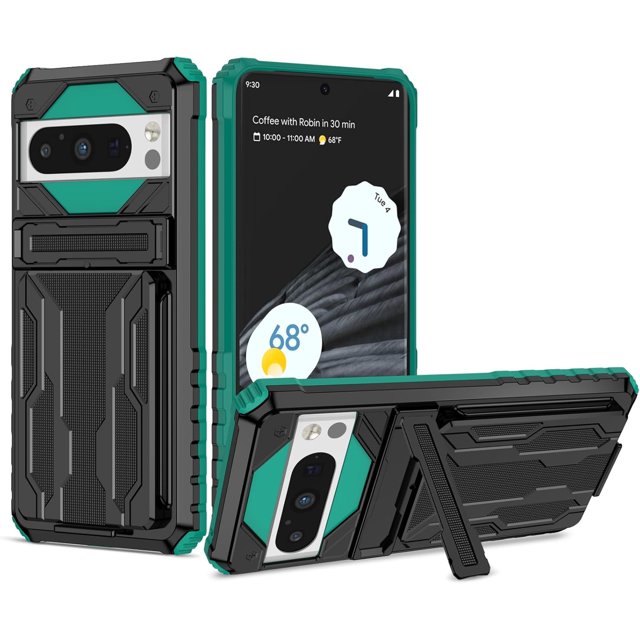 KOMI pour Google Pixel 8 Pro Étui avec Porte-Cartes, Support Intégré Étui Portefeuille de Protection Intégrale Testée contre les Chutes pour Google Pixel 8 Pro (Vert)