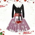 thumbnail image 2 of Christmas Dress for Women Christmas Outfits for women's Autumn/Winter Christmas Printed V Neck Long Sleeve Lace Up Vintage Casual Dress (velvet Neckline), 2 of 3