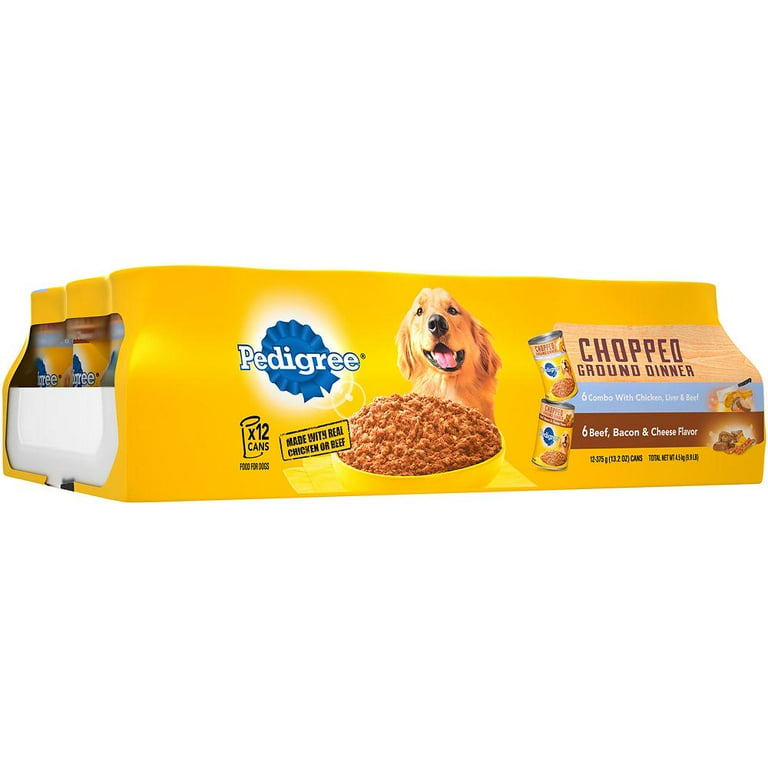 Pedigree Chopped Ground Dinner Adult Canned Soft Wet Dog Food Variety Pack with Chicken and with Beef 13.2 oz. Cans 12 Pack