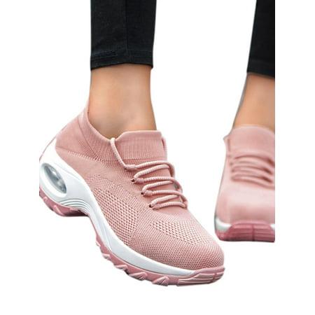 DYMADE Women's Lace-up Mesh Walking Shoes Women Fashion Sneakers Comfort Wedge Platform (Best Dressy Walking Shoes For Women)