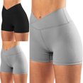 thumbnail image 4 of Joernso Women High Waist Solid Color Skinny Cross Waist Hip Lift Workout Yoga Sports Shorts, 4 of 7