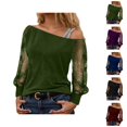 thumbnail image 1 of Sparkly Tops for Women 2026 Spring Fashionable Y2K Long Sleeve Off Shoulder Mesh T Shirt Going out Top Rave Outfits, 1 of 4