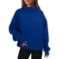 thumbnail image 3 of Mock Neck Sweatshirts for Women with Slit, Solid Oversized Pullover Drop Shoulder Long Sleeve Tops, 2XL Dark Blue, 3 of 8