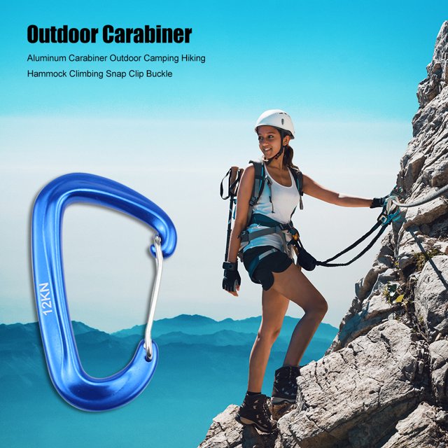 Mosquetón de aluminio para acampar al aire libre, hamaca, escalada, hebilla a presión, azul